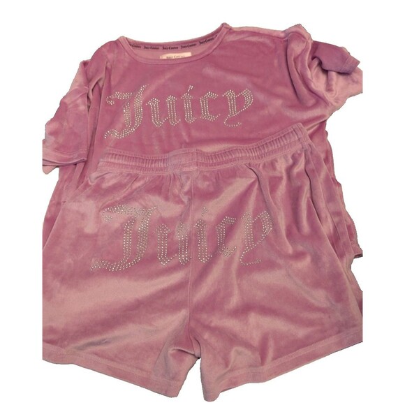 JUICY COUTURE  Short Sleeve Tee And Shorts Pajama Set Velvet Rose‎ Sz S Soft - Picture 1 of 5